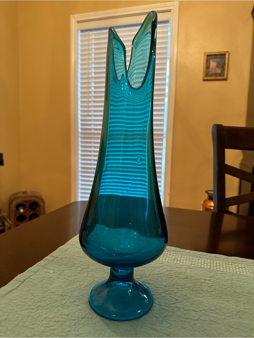 LE Smith Peacock Blue Smoothie pedestal Swung Vase, 15”- Home Accents